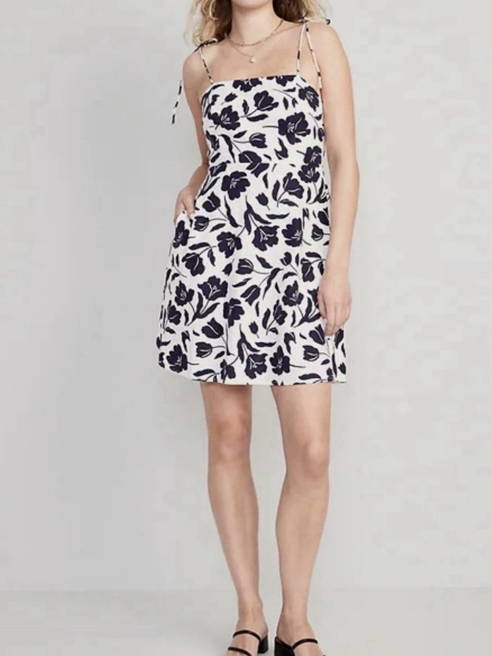 Old Navy White Mini Dress with Black Floral Print